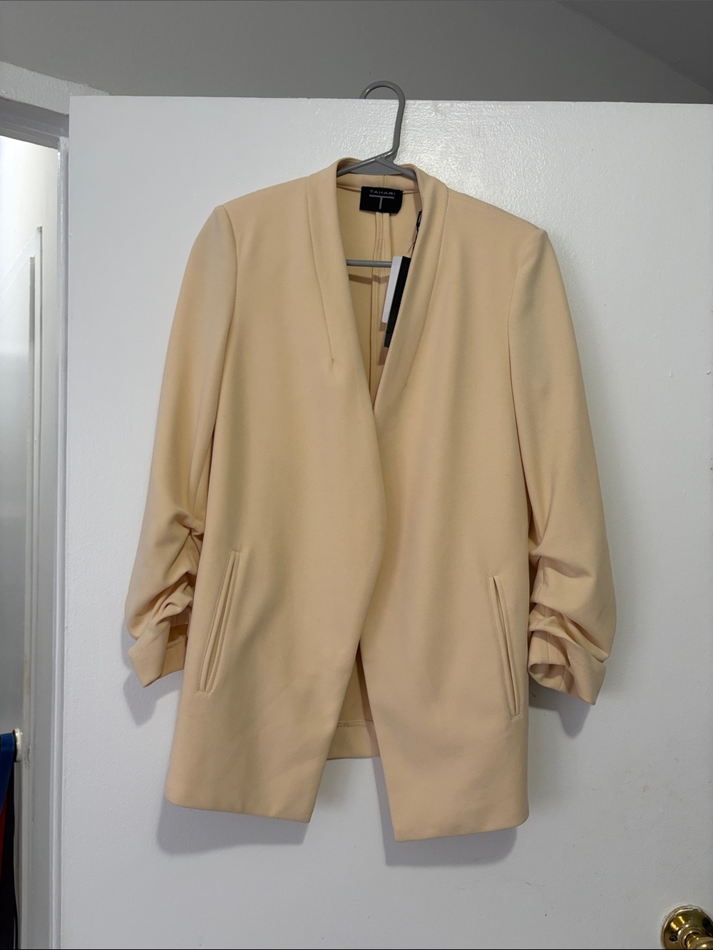 Tahari Peach-Cream Open Front Blazer